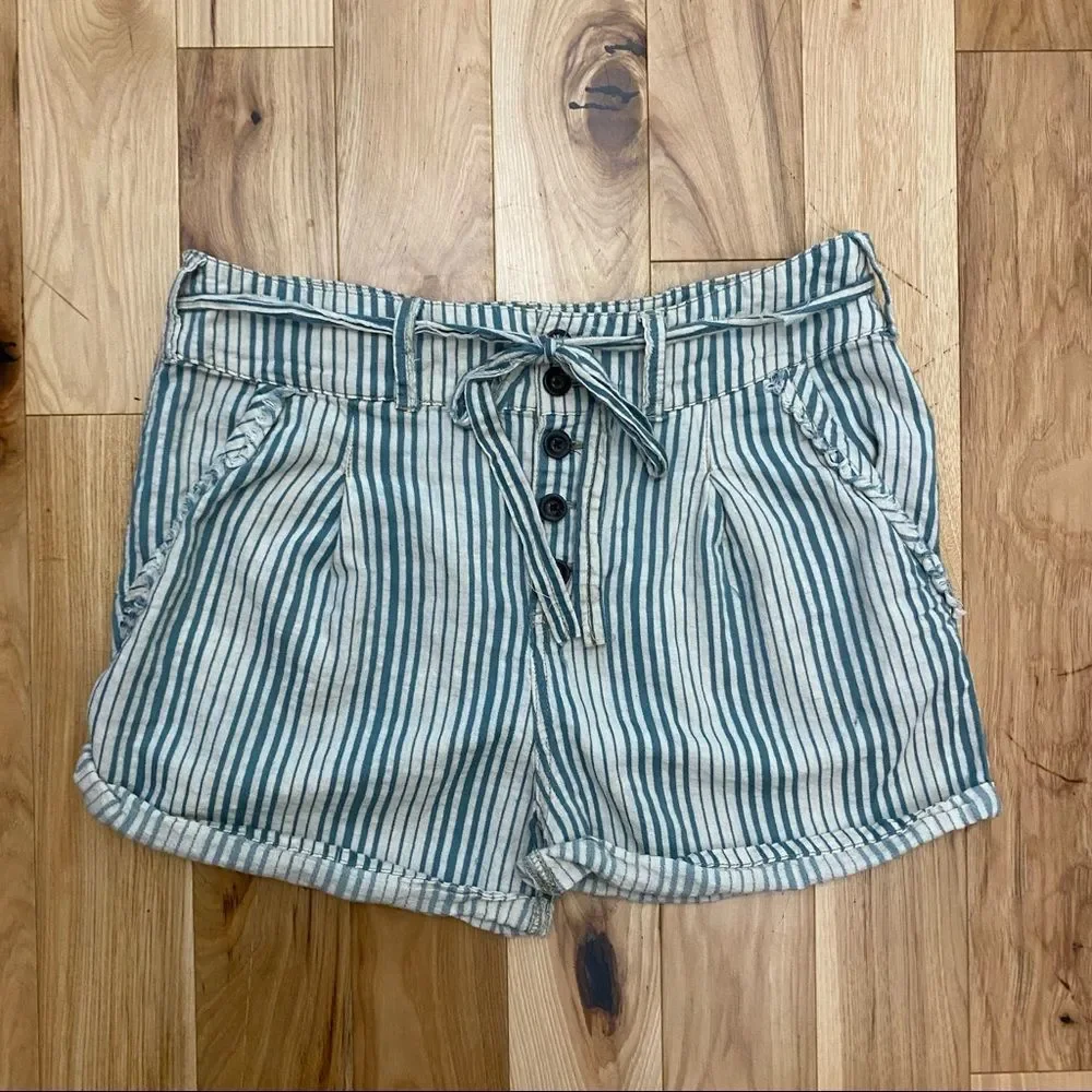 Free People Beachy Stripe Shorts in Cream/Teal Combo - Picture 5 of 9